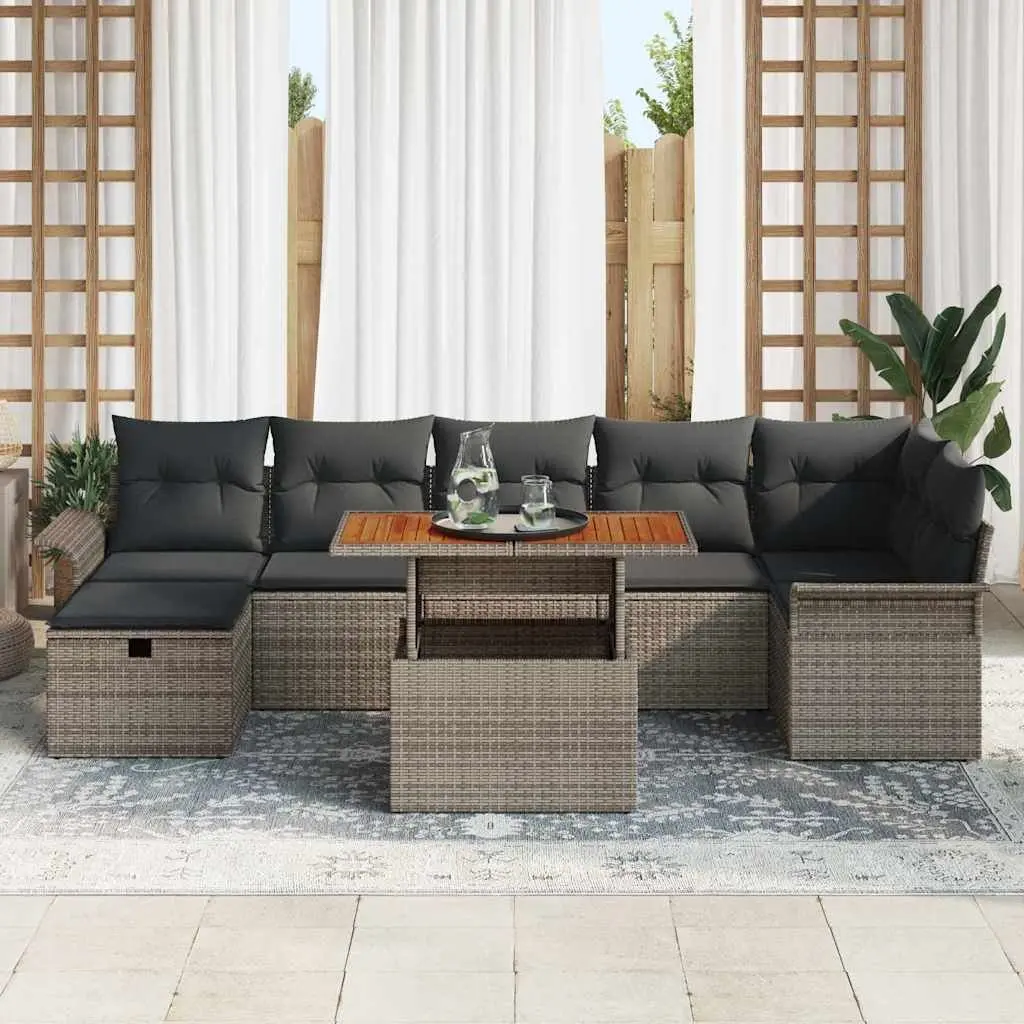 Garden Sofa Set 8 Piece Modular Outdoor Furniture Poly Rattan Grey