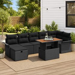 Garden Sofa Set 8 pcs Black Poly Rattan Outdoor Furniture Patio Sectional