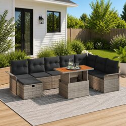 Garden Sofa Set 9 Piece Outdoor Furniture Grey Poly Rattan Modular Lounge