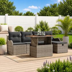 Garden Sofa Set 6 Pieces Grey Outdoor Furniture with Height Adjustable Table