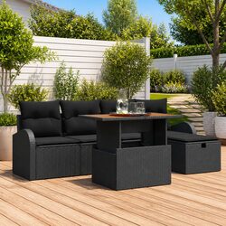 Garden Sofa Set 6 pcs Outdoor Furniture Black Poly Rattan Patio Lounge Sectional