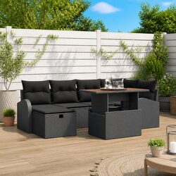 7 Piece Outdoor Garden Sofa Set Black Poly Rattan Modular Lounge Furniture