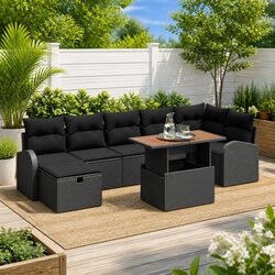 Garden Sofa Set 8 Pieces Black Poly Rattan Outdoor Furniture Modular Seating