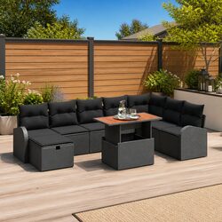 Garden Sofa Set 9 Piece Outdoor Furniture Black Poly Rattan Modular Patio Lounge