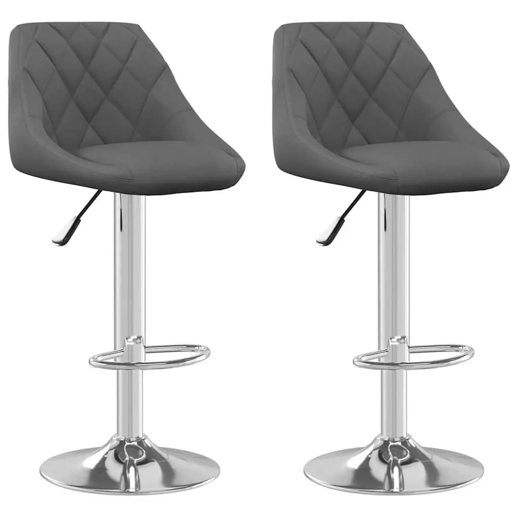 Bar Stools Velvet Upholstered Adjustable Height 2 Piece Grey