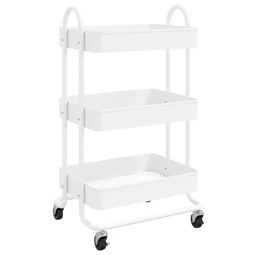 3-Tier Storage Trolley Steel White Mobile Cart with Wheels