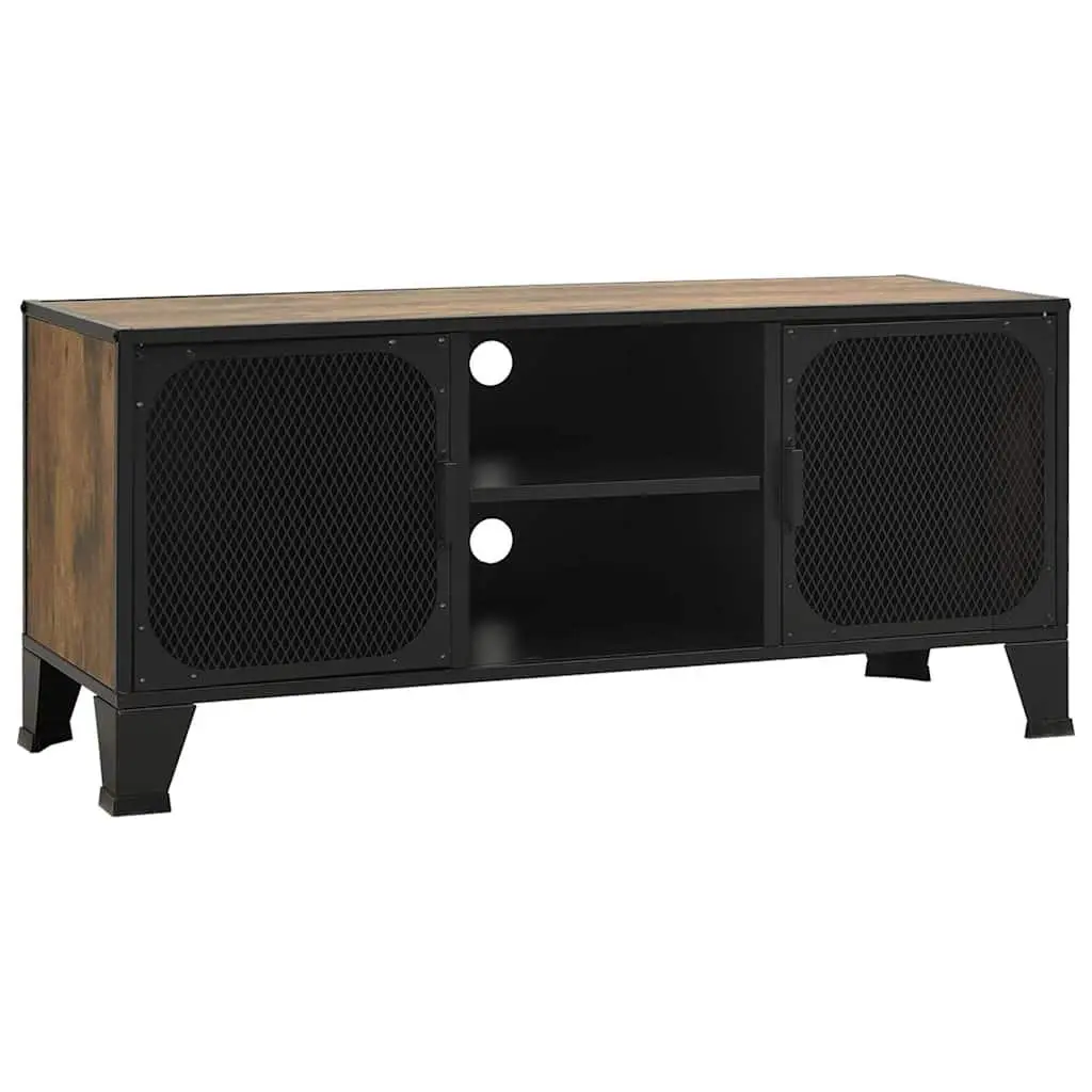 TV Cabinet Rustic Brown Storage Unit with Mesh Doors and Shelf