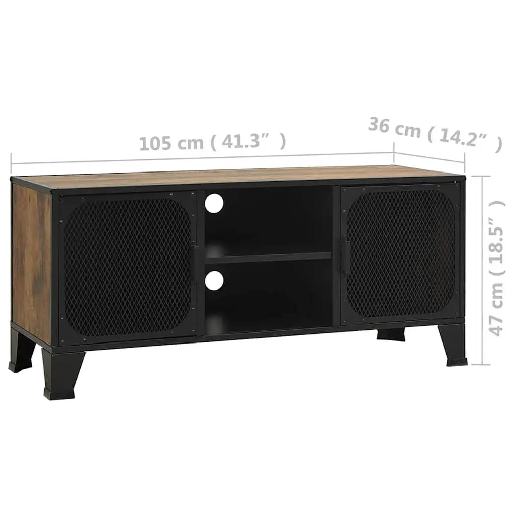 TV Cabinet Rustic Brown Storage Unit with Mesh Doors and Shelf