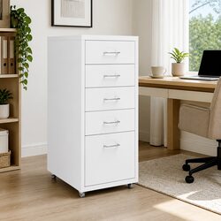 Mobile Filing Cabinet 5 Drawer Metal Office Storage White Pedestal Organizer