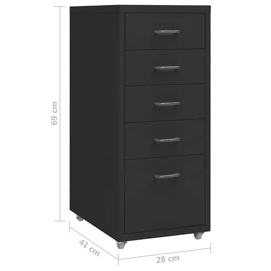 Mobile Filing Cabinet 5 Drawer Black Metal Storage Office Organizer with Wheels