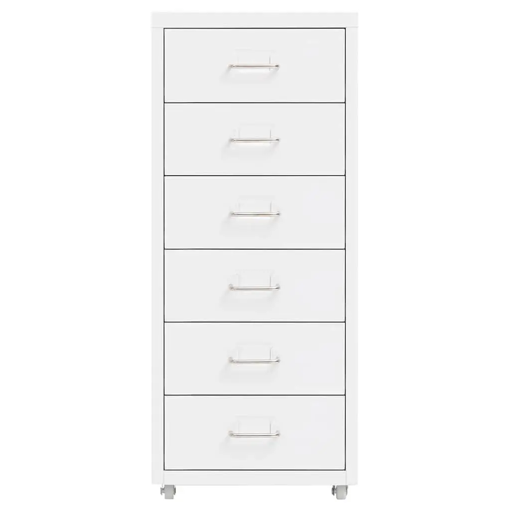Mobile Filing Cabinet 6 Drawer Office Storage White Metal Organizer with Wheels