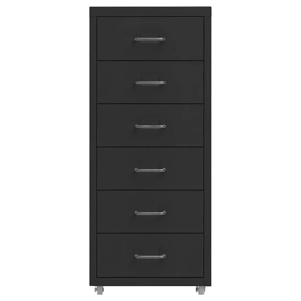 Mobile Filing Cabinet Metal File Storage Organizer 6 Drawer Black with Wheels