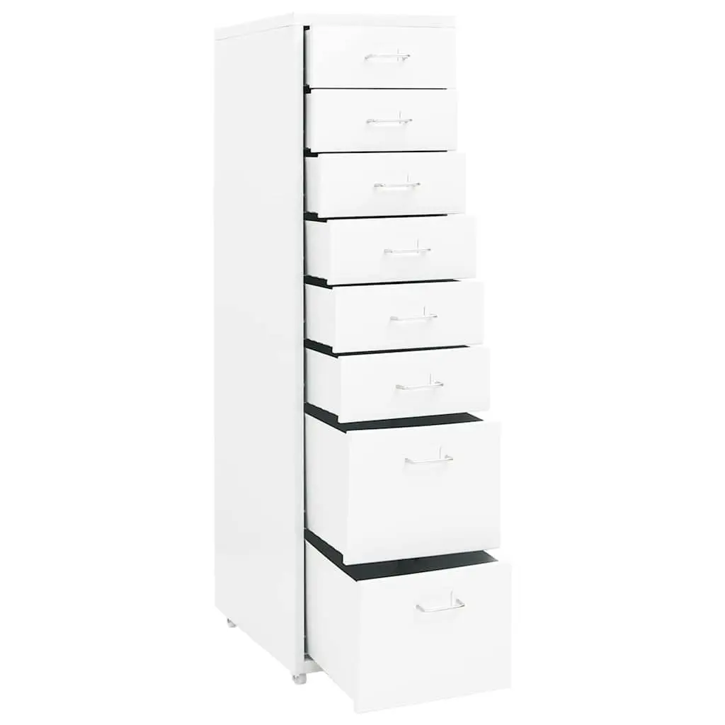 Metal File Cabinet 8 Drawer Mobile Office Storage White with Wheels 28x41x109cm