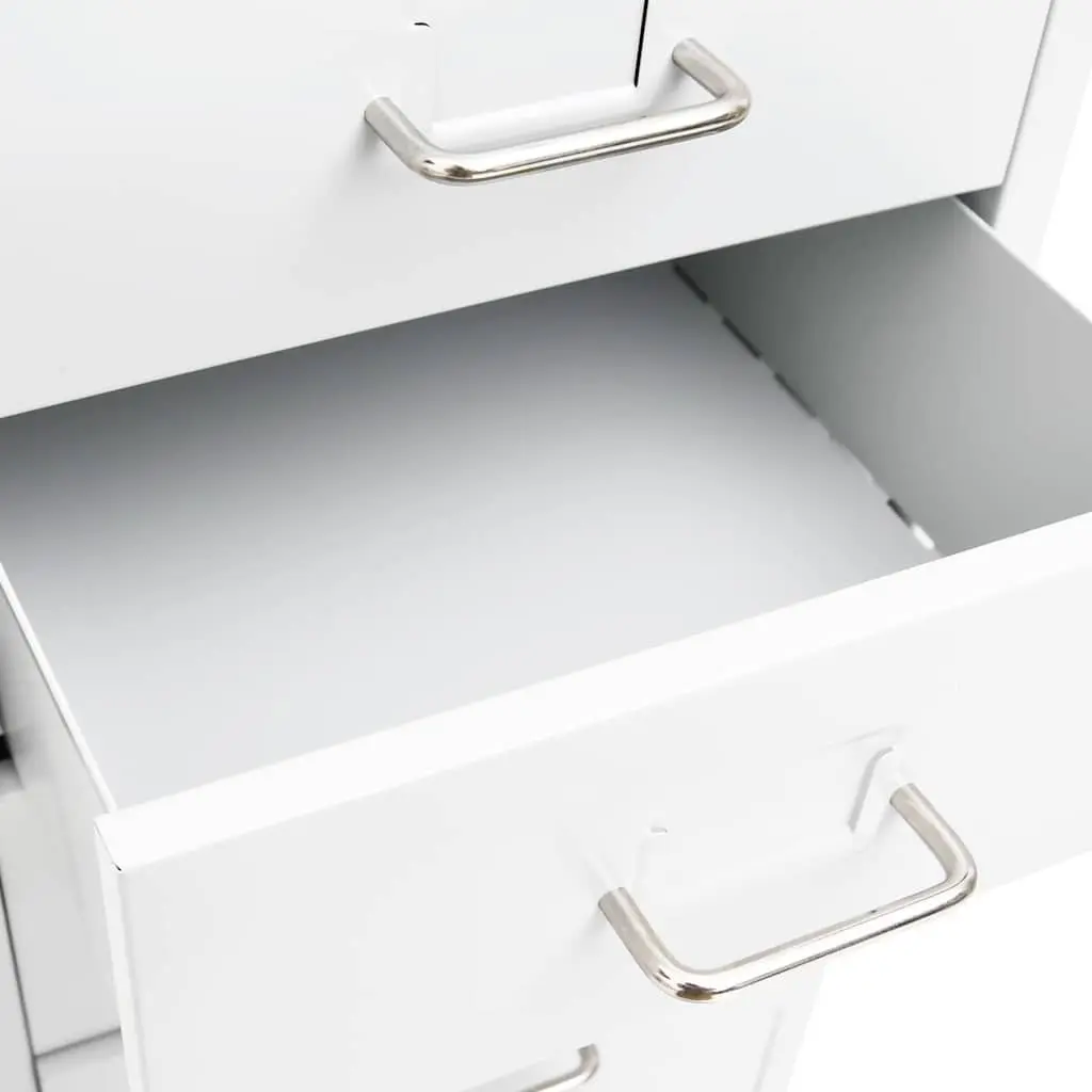 Metal File Cabinet 8 Drawer Mobile Office Storage White with Wheels 28x41x109cm