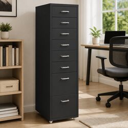 Mobile File Cabinet 8 Drawer Metal Filing Storage Office Anthracite with Wheels