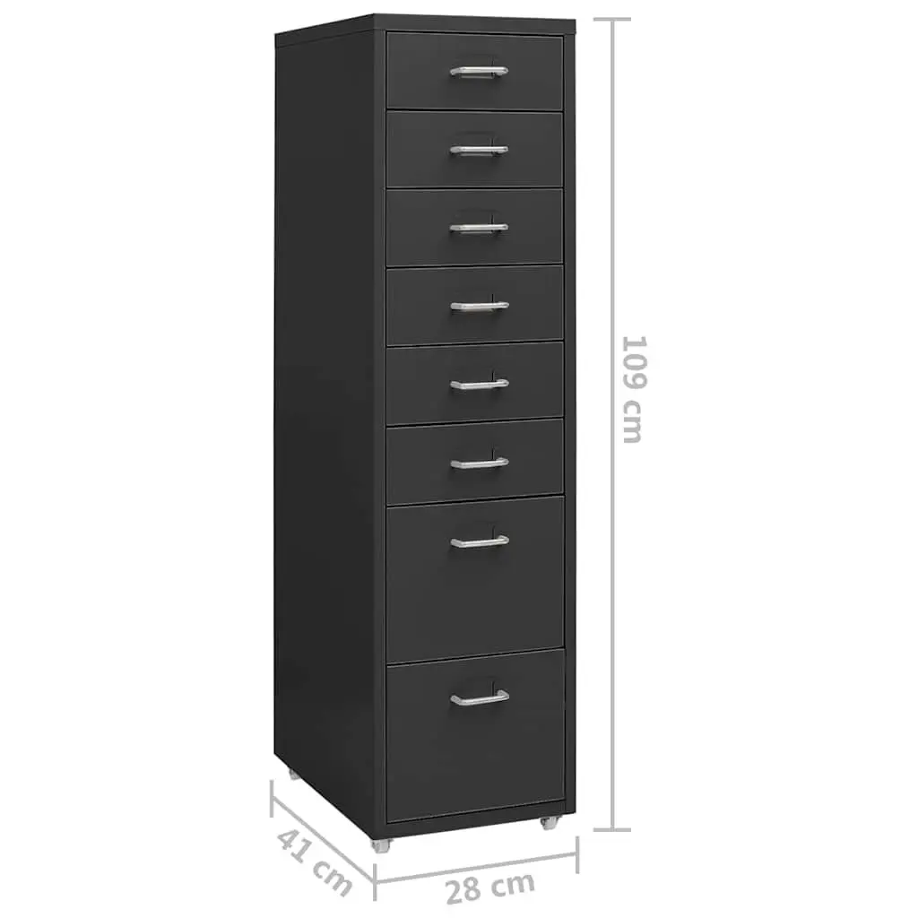Mobile File Cabinet 8 Drawer Metal Filing Storage Office Anthracite with Wheels