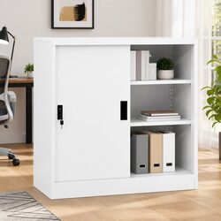 Office Storage Cabinet with Sliding Door White Steel 90x40x90cm Lockable Shelves