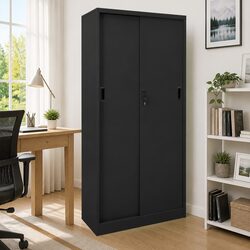 Office Storage Cabinet Sliding Door Anthracite Adjustable Shelves Filing Locker
