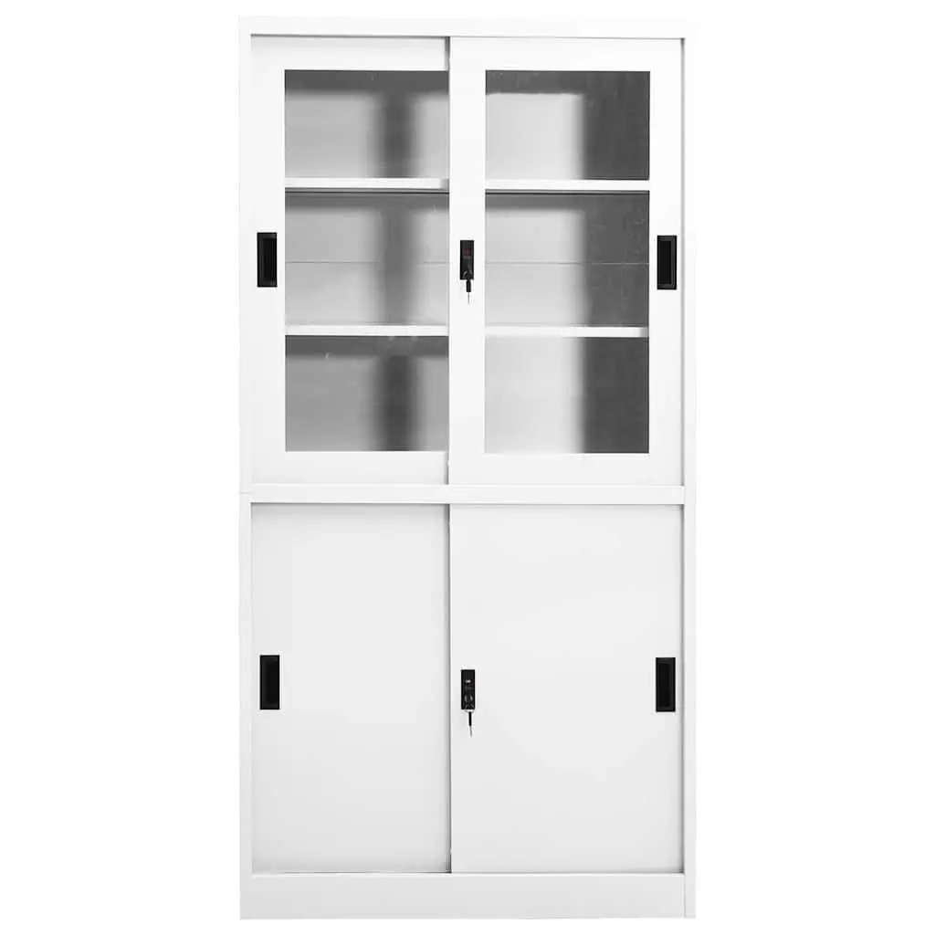Office Storage Cabinet Sliding Door White Steel 90x40x180cm Adjustable Shelves