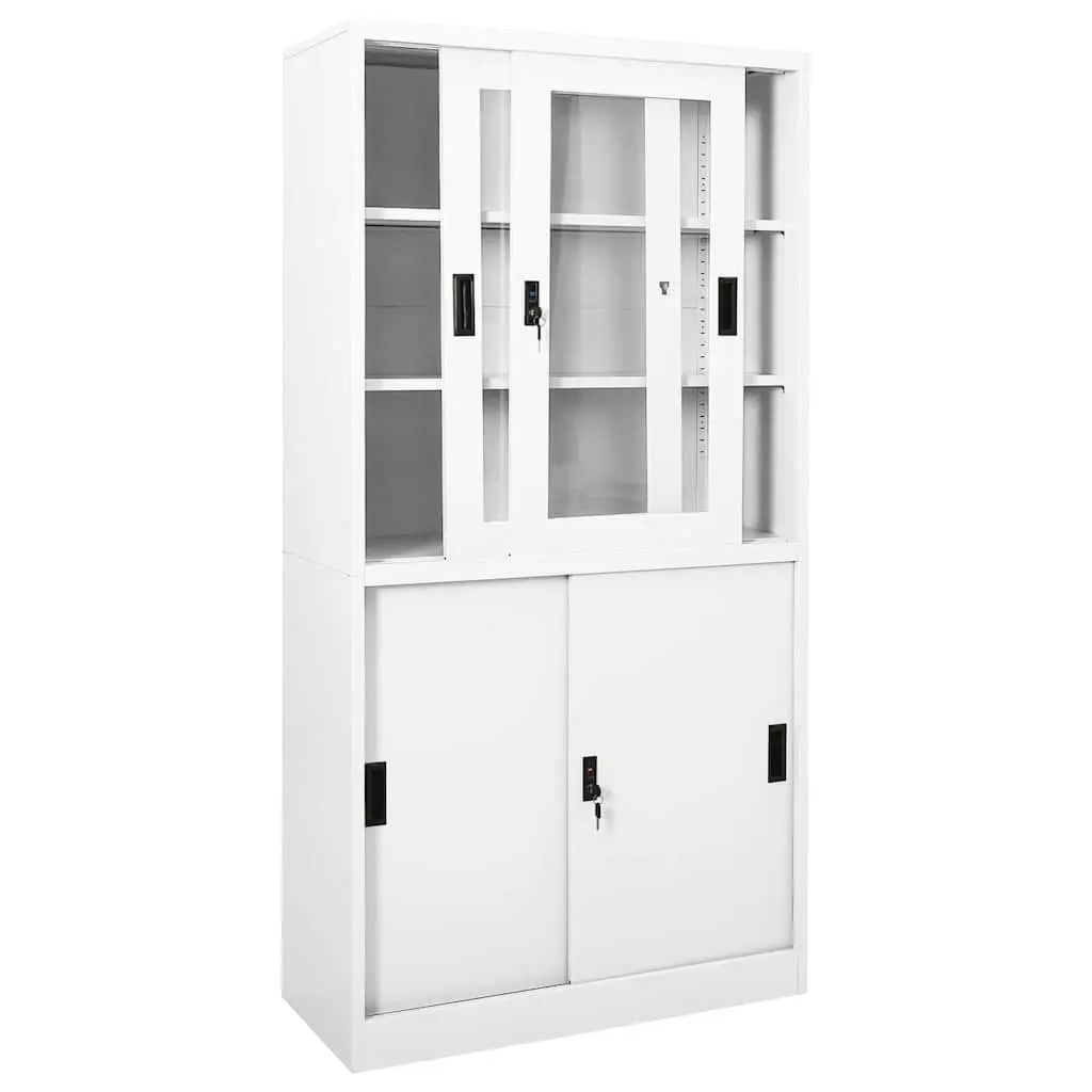 Office Storage Cabinet Sliding Door White Steel 90x40x180cm Adjustable Shelves