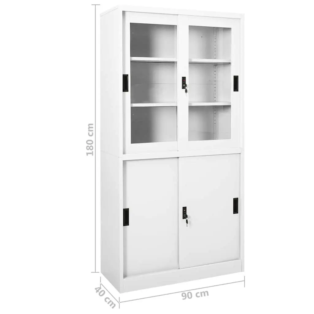Office Storage Cabinet Sliding Door White Steel 90x40x180cm Adjustable Shelves