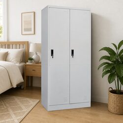 Steel Wardrobe Cabinet Grey Storage Cupboard Clothing Organizer Large Shelves