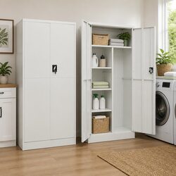 Steel Locker Cabinet Grey 4 Shelf Storage Organiser Industrial Design Home