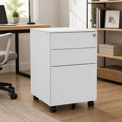 Mobile Filing Cabinet 3 Drawer Steel Office Storage with Locks Grey 39x45x60cm