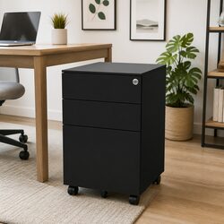 Mobile File Cabinet 3 Drawer Steel Office Filing Storage Lockable with Pencil
