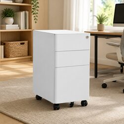 Mobile File Cabinet Steel 3 Drawer Office Filing Storage Locking Grey 30x45x59cm