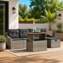 Garden Sofa Set 6 Piece Outdoor Furniture Poly Rattan Grey Patio Lounge Modular