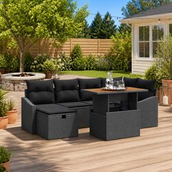 Garden Sofa Set 7 pcs Outdoor Lounge Furniture Black Poly Rattan Modular Patio