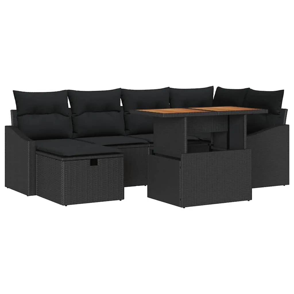 Garden Sofa Set 7 pcs Outdoor Lounge Furniture Black Poly Rattan Modular Patio