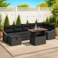 Black Poly Rattan Garden Sofa Set 8 Piece Outdoor Furniture with Cushions