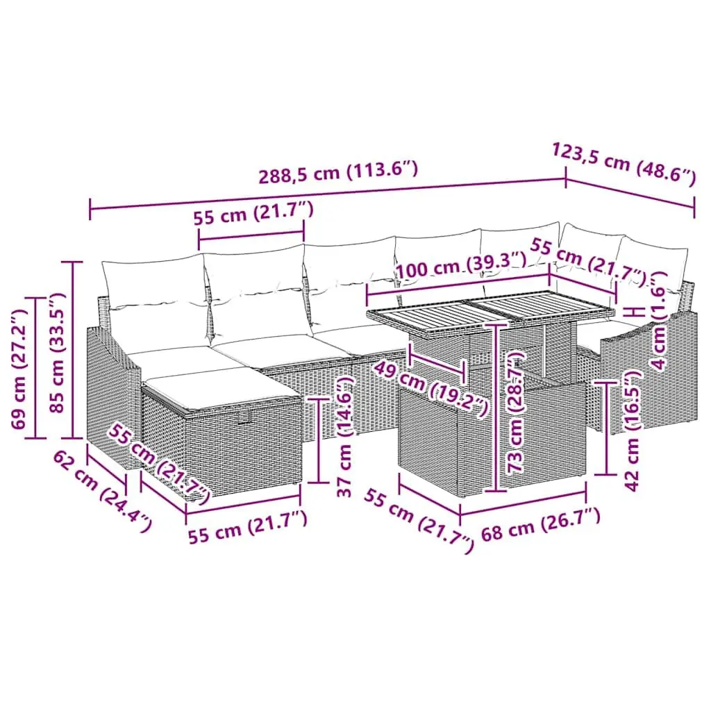 Black Poly Rattan Garden Sofa Set 8 Piece Outdoor Furniture with Cushions