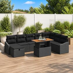 Garden Sofa Set 9 Pieces Modular Outdoor Furniture Black Poly Rattan with