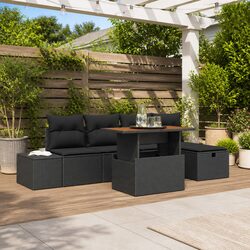 Outdoor Garden Sofa Set 6 Pcs Black Poly Rattan Patio Furniture with Cushions