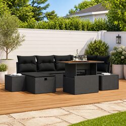 Garden Sofa Set Outdoor Furniture 7 Pieces Black Poly Rattan Modular Patio