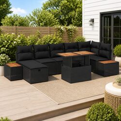 Garden Sofa Set 8 Pieces Black Poly Rattan Modular Outdoor Furniture with