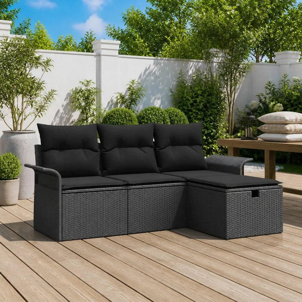 Garden Sofa Set Modular Outdoor Furniture 4 Piece Light Grey Poly Rattan with Cushions