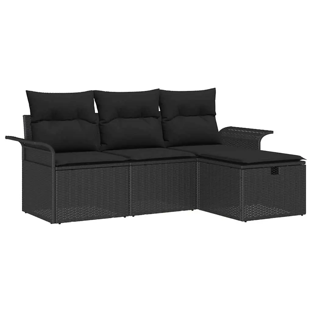 Garden Sofa Set Modular Outdoor Furniture 4 Piece Light Grey Poly Rattan with Cushions