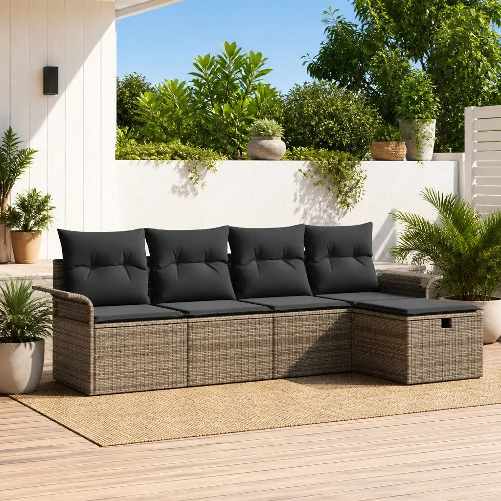 Modular Garden Sofa Set 5 Piece Poly Rattan Light Grey Outdoor Furniture