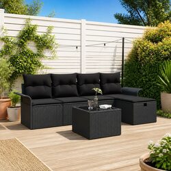 Garden Sofa Set 6 Piece Modular Outdoor Furniture Poly Rattan Patio Seating
