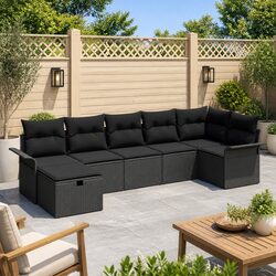 Garden Sofa Set 7 Pieces Modular Outdoor Furniture with Cushions Poly Rattan