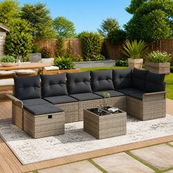 Modular Garden Sofa Set 8 Pieces Outdoor Furniture with Cushions and Storage