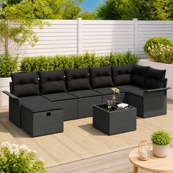 Modular Garden Sofa Set with Cushions 8 Pieces Outdoor Furniture Poly Rattan