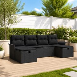 Garden Sofa Set 6 Pieces Outdoor Furniture Modular Poly Rattan Lounge Grey