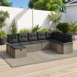 Garden Sofa Set Modular 8 Pieces Grey Poly Rattan Outdoor Furniture with