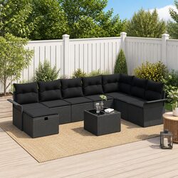 Garden Sofa Set Modular Outdoor Furniture 9 Piece Black Poly Rattan Patio