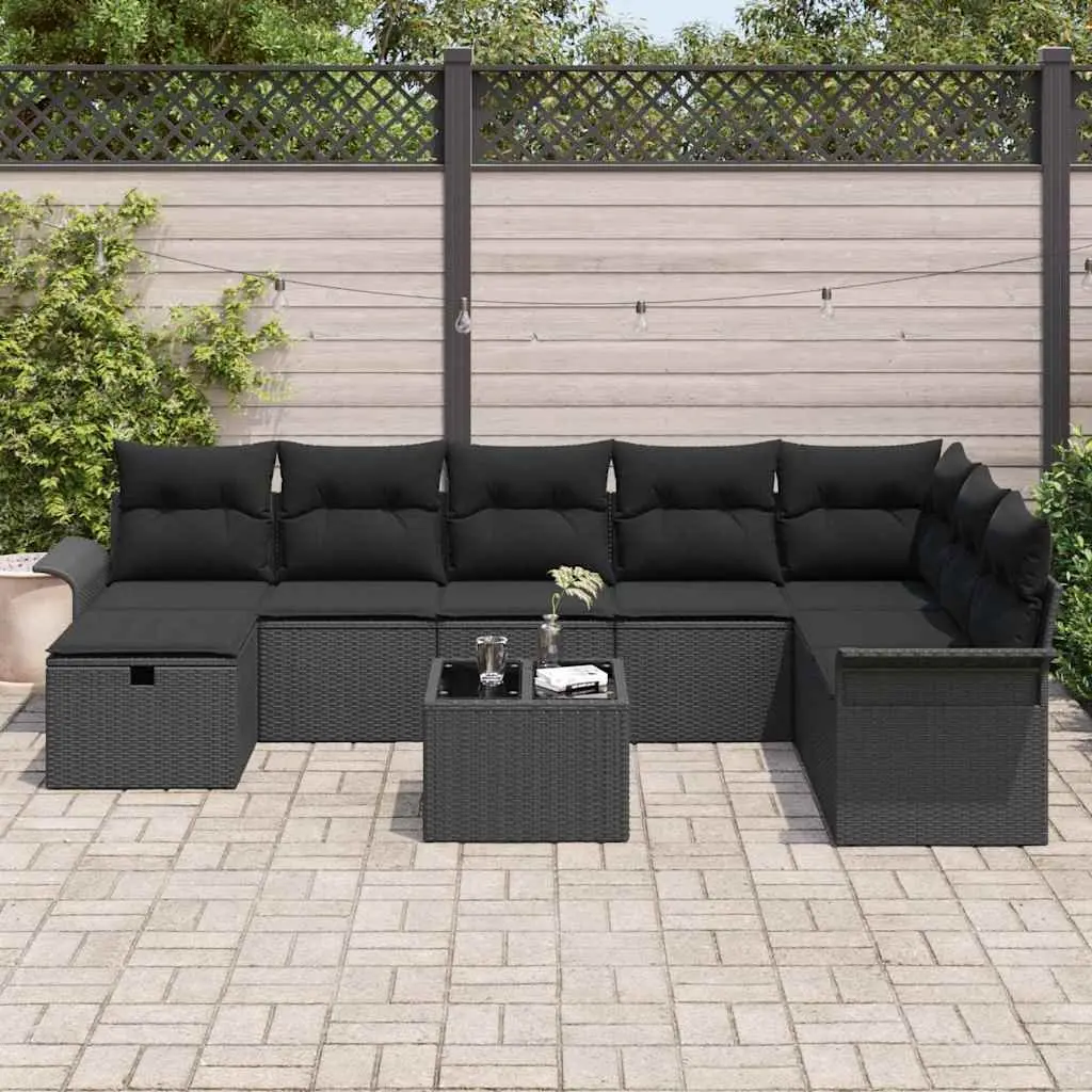 Garden Sofa Set Modular Outdoor Furniture 9 Piece Black Poly Rattan Patio